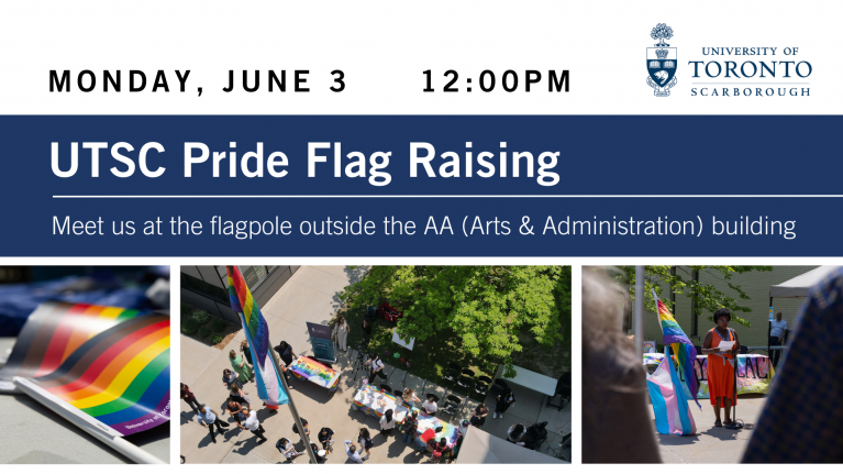 A poster that showcases pride flags raised on the flagpole, Assistant Dean of OSEW Nadia Rosemond speaking at the 2023 event, and information about the Monday, June 3 12:00pm event.